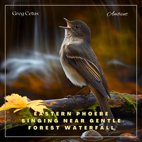 Eastern Phoebe Singing Near Gentle Forest Waterfall thumbnail